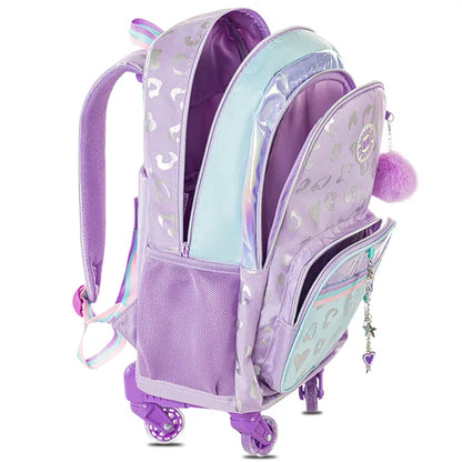 Eazy Kids - 17" 4-wheel Trolley School Bag 3Pc Set - Love Purple
