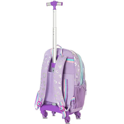 Eazy Kids - 17" 4-wheel Trolley School Bag 3Pc Set - Love Purple