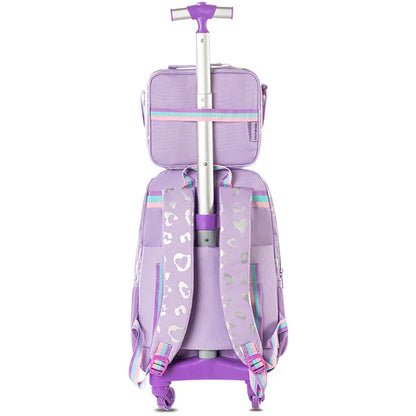 Eazy Kids - 17" 4-wheel Trolley School Bag 3Pc Set - Love Purple