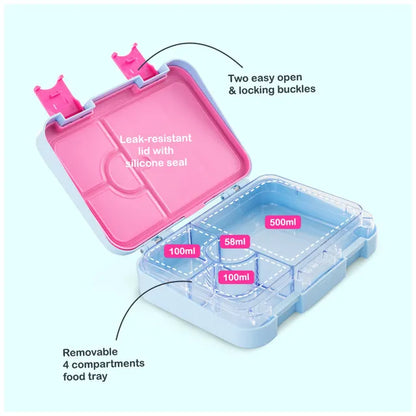 Eazy Kids - 4 Compartment Bento Lunch Box - Flamingo Aqua