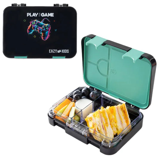 Eazy Kids - 4 Compartment Bento Lunch Box - Gamer Black