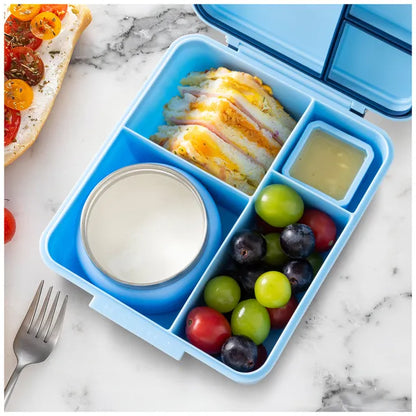 Eazy Kids - 4 Compartments Jumbo Bento Lunch Box With Thermos & Dip Jar