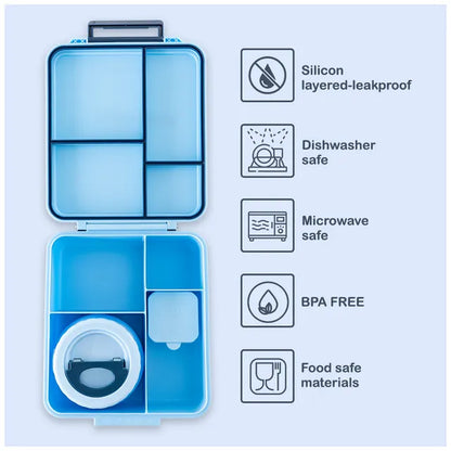 Eazy Kids - 4 Compartments Jumbo Bento Lunch Box With Thermos & Dip Jar