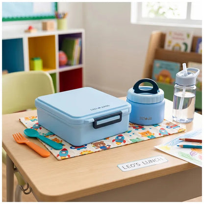 Eazy Kids - 4 Compartments Jumbo Bento Lunch Box With Thermos & Dip Jar
