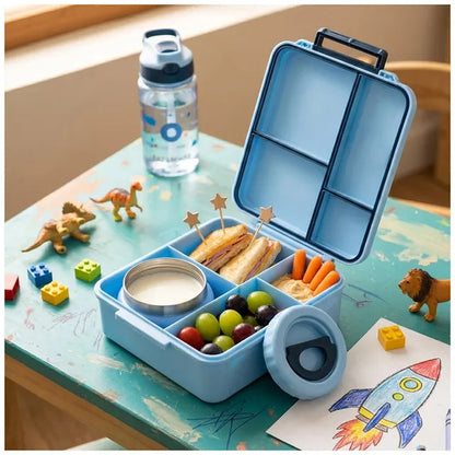 Eazy Kids - 4 Compartments Jumbo Bento Lunch Box With Thermos & Dip Jar