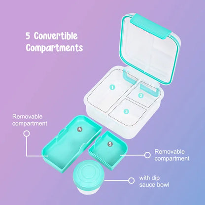 Eazy Kids - 3/4/5 Compartment Convertible 1250ml Bento Lunch Box With 150ml Gravy Bowl