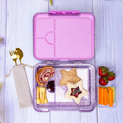 Eazy Kids - 6 And 4 Convertible Bento Lunch Box - Glitter Purple
