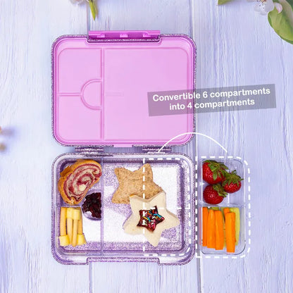 Eazy Kids - 6 And 4 Convertible Bento Lunch Box - Glitter Purple