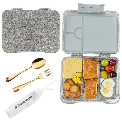 Eazy Kids - 6 Compartment Convertible Bento Lunch Box - Glitter Ivory