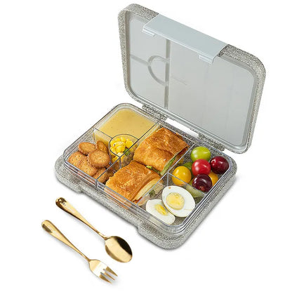 Eazy Kids - 6 Compartment Convertible Bento Lunch Box - Glitter Ivory