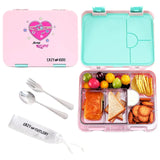 Eazy Kids - 6 & 4 Convertible Bento Lunch Box with Steel Spoon & Fork Set - Always Believe Pink