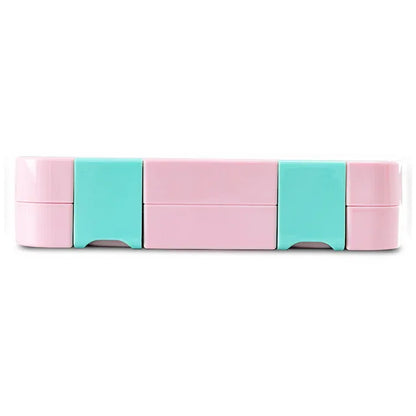 Eazy Kids - 6 & 4 Convertible Bento Lunch Box with Steel Spoon & Fork Set - Always Believe Pink
