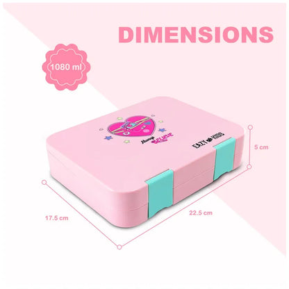 Eazy Kids - 6 & 4 Convertible Bento Lunch Box with Steel Spoon & Fork Set - Always Believe Pink