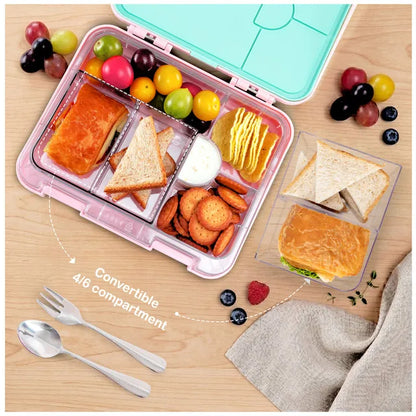 Eazy Kids - 6 & 4 Convertible Bento Lunch Box with Steel Spoon & Fork Set - Always Believe Pink