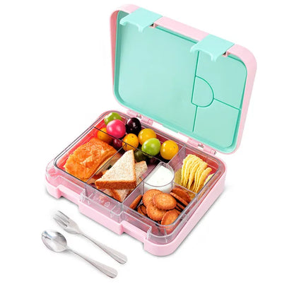 Eazy Kids - 6 & 4 Convertible Bento Lunch Box with Steel Spoon & Fork Set - Always Believe Pink