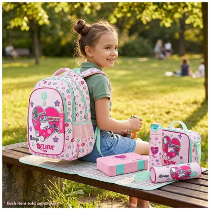 Eazy Kids - 6 & 4 Convertible Bento Lunch Box with Steel Spoon & Fork Set - Always Believe Pink