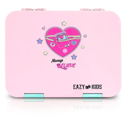 Eazy Kids - 6 & 4 Convertible Bento Lunch Box with Steel Spoon & Fork Set - Always Believe Pink