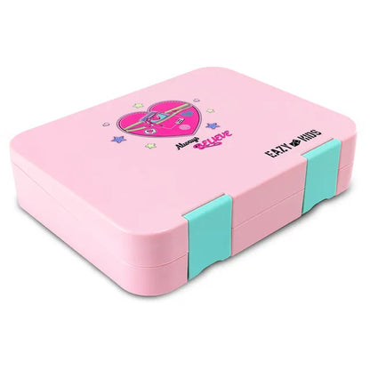 Eazy Kids - 6 & 4 Convertible Bento Lunch Box with Steel Spoon & Fork Set - Always Believe Pink