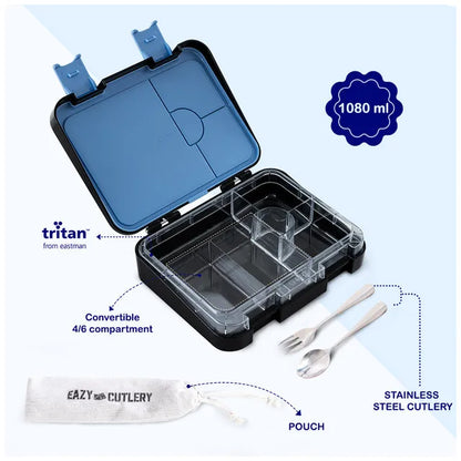 Eazy Kids - 6 & 4 Convertible Bento Lunch Box Set - Car Racing Blue