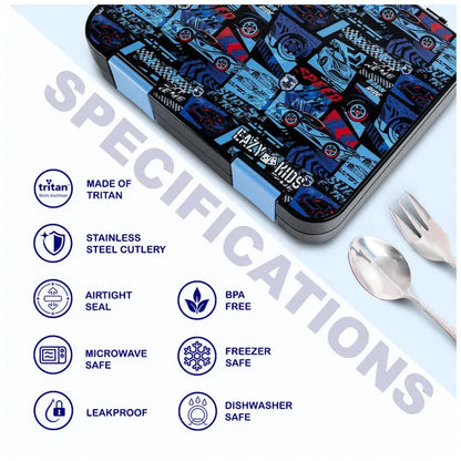 Eazy Kids - 6 & 4 Convertible Bento Lunch Box Set - Car Racing Blue
