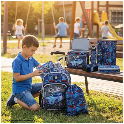 Eazy Kids - 6 & 4 Convertible Bento Lunch Box Set - Car Racing Blue