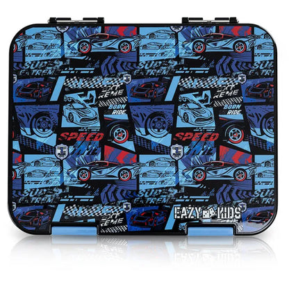 Eazy Kids - 6 & 4 Convertible Bento Lunch Box Set - Car Racing Blue