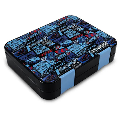 Eazy Kids - 6 & 4 Convertible Bento Lunch Box Set - Car Racing Blue