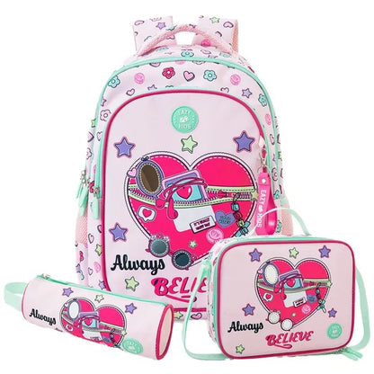 Eazy Kids - 17" Always Believe School Bag Combo - Pink - 3 Pc Set