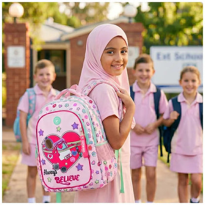Eazy Kids - 17" Always Believe School Bag Combo - Pink - 3 Pc Set
