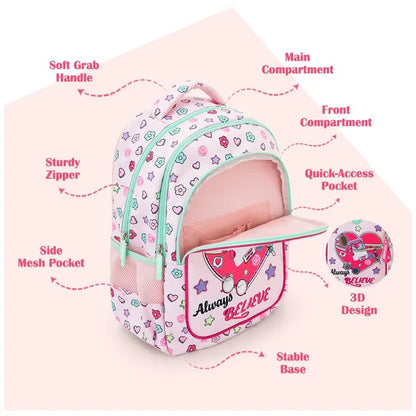 Eazy Kids - 17" Always Believe School Bag Combo - Pink - 3 Pc Set