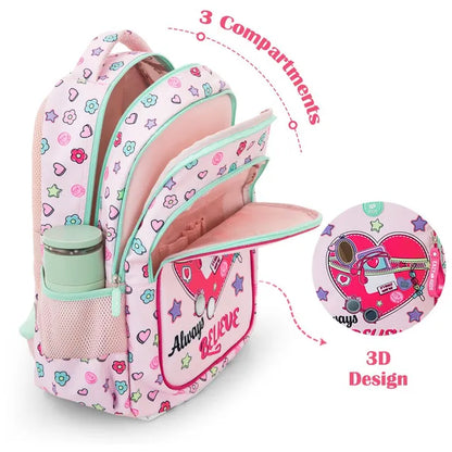 Eazy Kids - 17" Always Believe School Bag Combo - Pink - 3 Pc Set