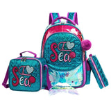 Eazy Kids - 17" Backpack with Lunch Bag & Pencil Case - Sea Green