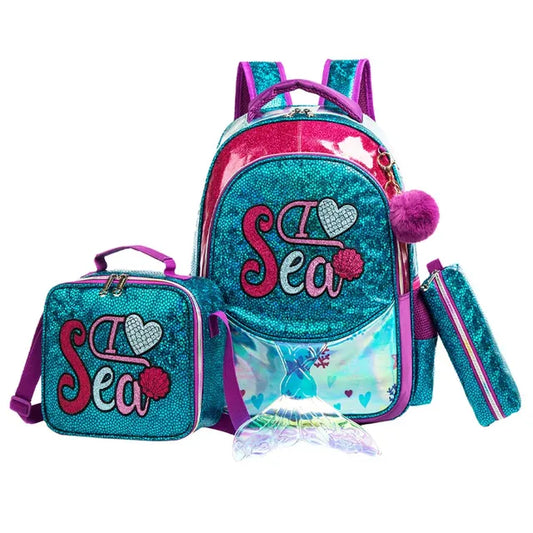 Eazy Kids - 17" Backpack with Lunch Bag & Pencil Case - Sea Green