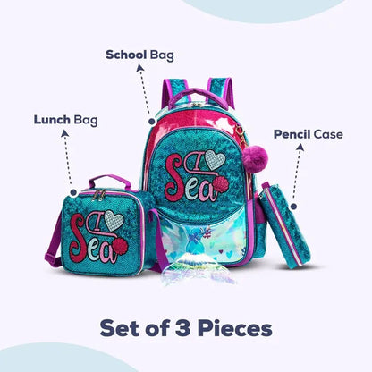 Eazy Kids - 17" Backpack with Lunch Bag & Pencil Case - Sea Green