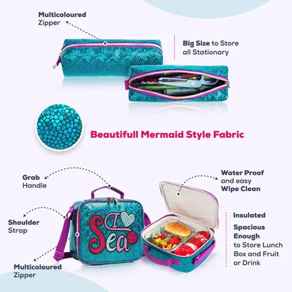 Eazy Kids - 17" Backpack with Lunch Bag & Pencil Case - Sea Green