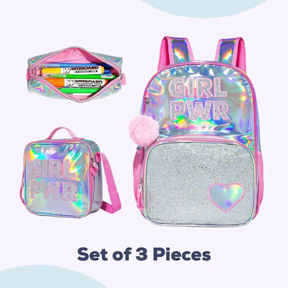 Eazy Kids - 18" Backpack With Lunch Bag And Pencil Case - Girl Power Pink