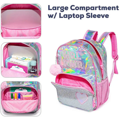 Eazy Kids - 18" Backpack With Lunch Bag And Pencil Case - Girl Power Pink