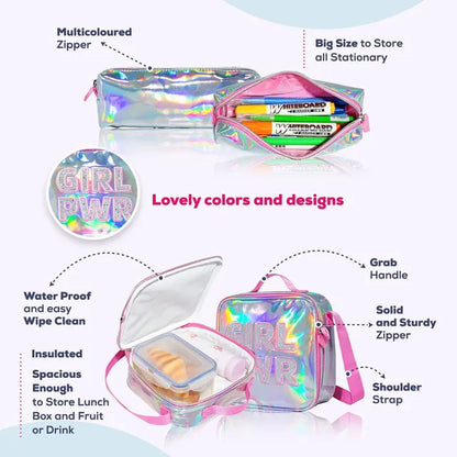 Eazy Kids - 18" Backpack With Lunch Bag And Pencil Case - Girl Power Pink