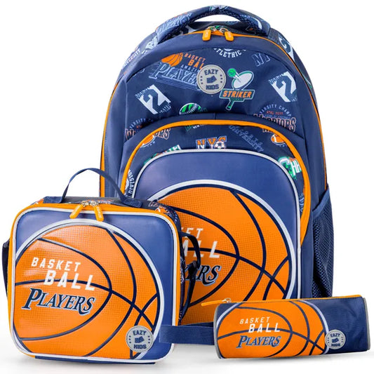 Eazy Kids - 18" Backpack With Lunch Bag & Pencil Case - Basketball