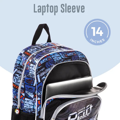 Eazy Kids - 18" Backpack With Lunch Bag & Pencil Case - Car Racing