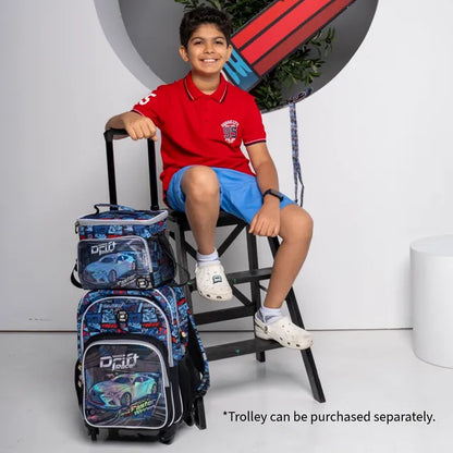 Eazy Kids - 18" Backpack With Lunch Bag & Pencil Case - Car Racing
