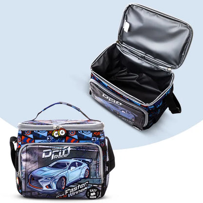 Eazy Kids - 18" Backpack With Lunch Bag & Pencil Case - Car Racing