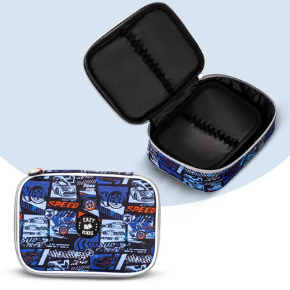 Eazy Kids - 18" Backpack With Lunch Bag & Pencil Case - Car Racing