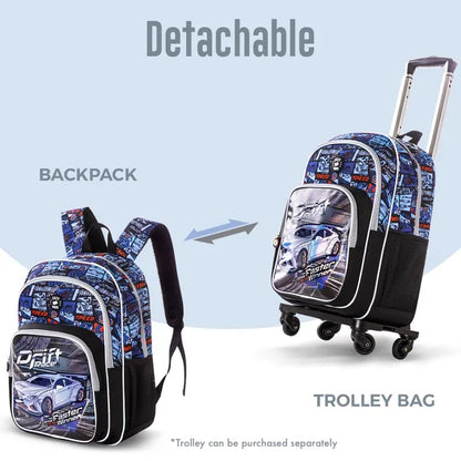Eazy Kids - 18" Backpack With Lunch Bag & Pencil Case - Car Racing