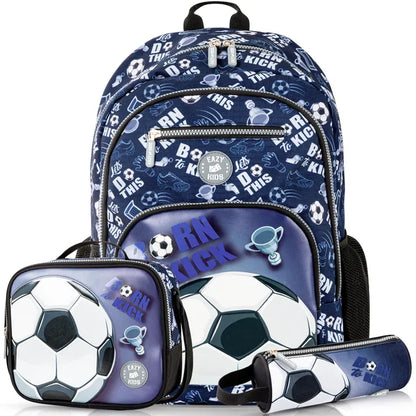 Eazy Kids - 18" Backpack with Lunch Bag & Pencil Case - Football