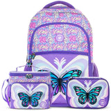 Eazy Kids - 18" Backpack with Lunch & Pencil Bag - 3D Purple Butterfly