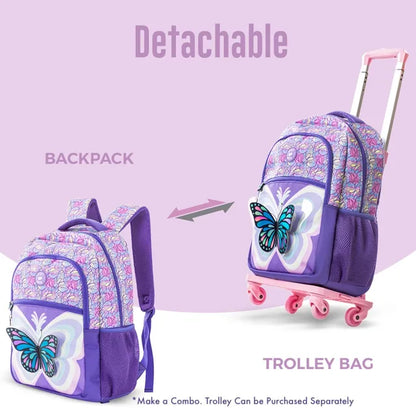 Eazy Kids - 18" Backpack with Lunch & Pencil Bag - 3D Purple Butterfly