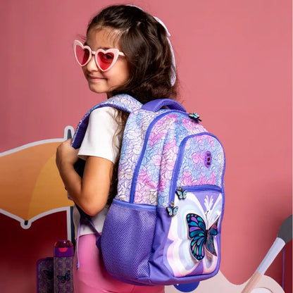Eazy Kids - 18" Backpack with Lunch & Pencil Bag - 3D Purple Butterfly