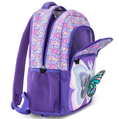 Eazy Kids - 18" Backpack with Lunch & Pencil Bag - 3D Purple Butterfly