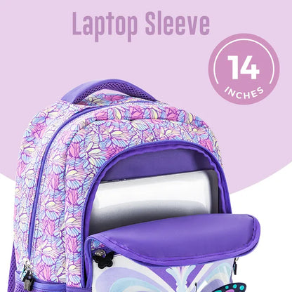Eazy Kids - 18" Backpack with Lunch & Pencil Bag - 3D Purple Butterfly